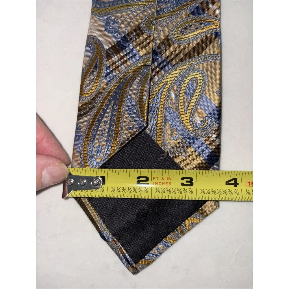 Bruno Piatelli Roma Made In Italy Men's Tie‎ 100% Silk Paisley Blue Checkered XL